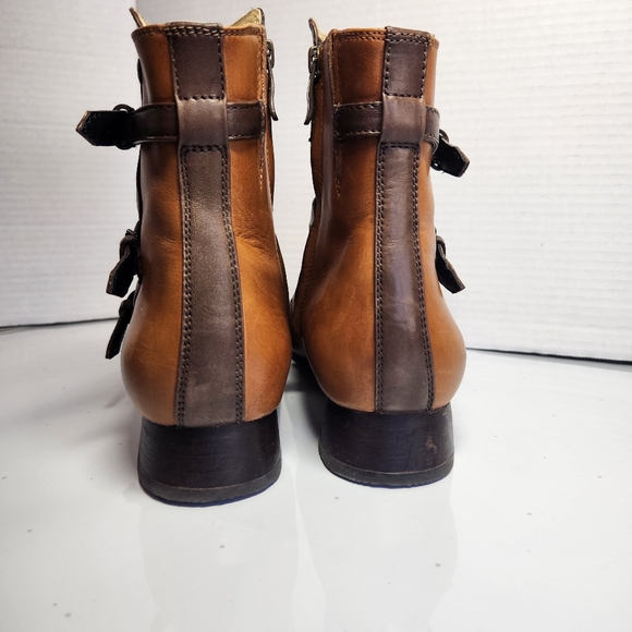 Bussola Italian 'Lausanne' Two-Tone Toffee Chocolate Leather Boots Womens 8.5 - Picture 6 of 13